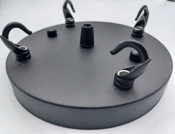 Black 4 hook ceiling plate with centre cord grip