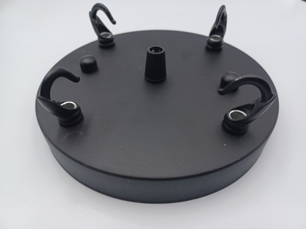 Black 4 hook ceiling plate with centre cord grip