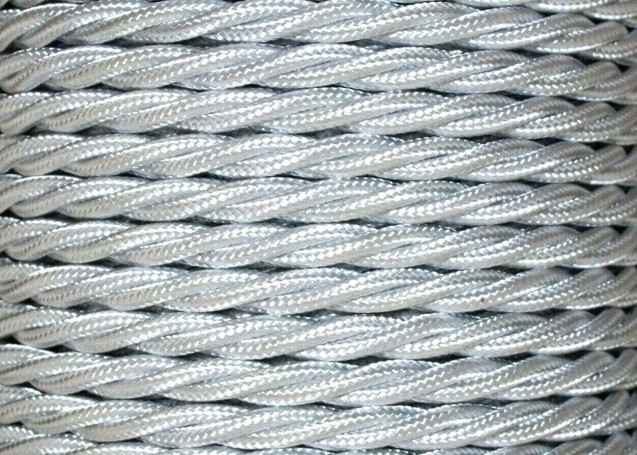 Silver 2 Core braided Lighting Cable flex 0.50mm 